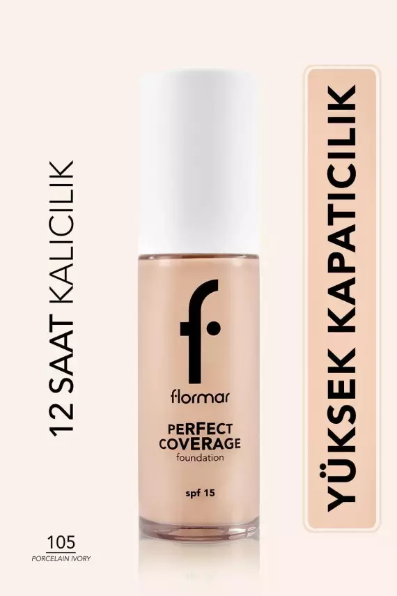 Flormar Perfect Coverage Yoğun Kapatıcı Su Bazlı Fondöten(PEMBE ALT TON) -105 Porcelain Ivory - 1