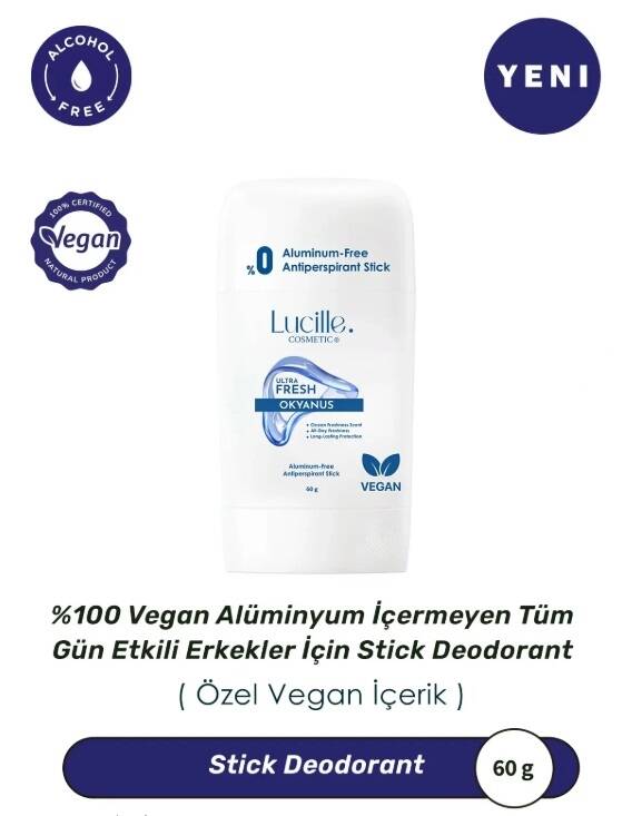 Lucille %100 Vegan Alüminyum İçermeyen Erkekler İçin Stick Deodorant 60 ml – Okyanus Esintili Doğal Ferahlık 🌊 - 1