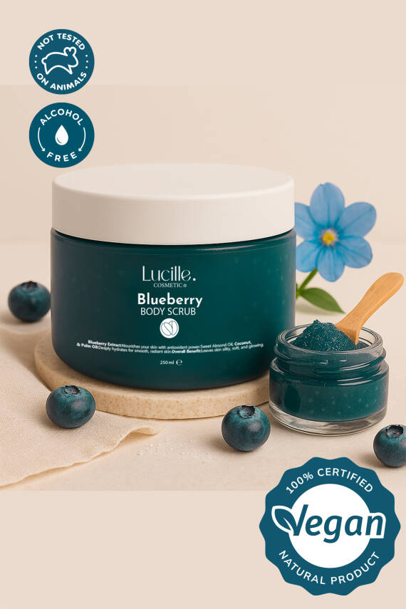Lucille %100 Vegan Blueberry Aromalı Şekerli Body Scrub – 250 gr – Canlandırıcı, Pürüzsüzleştirici & Nemlendirici Etki - 1