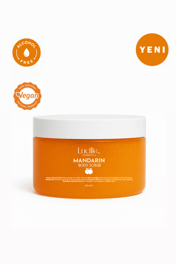 Lucille %100 Vegan Mandalina Aromalı Şekerli Body Scrub – 250 gr – Nemlendirici, Canlandırıcı & Işıltı Veren Vücut Peeling - 1