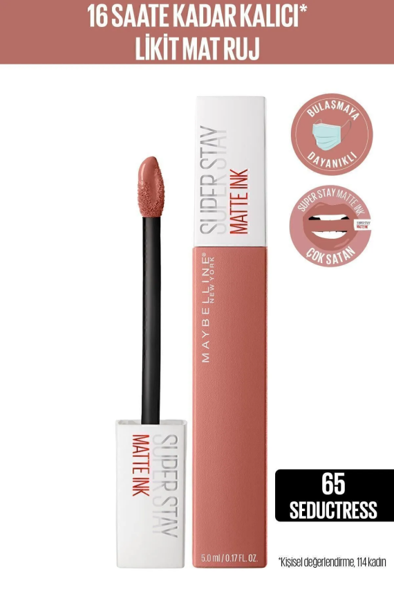 Maybelline New York Super Stay Matte Ink Unnude Likit Mat Ruj - 65 Seductress - Nude 5 ml - 1