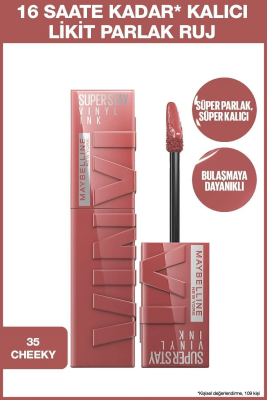 Maybelline New York Super Stay Vinyl Ink Uzun Süre Kalıcı Şeftali Tonlu Likit Parlak Ruj 35 Cheeky - 1
