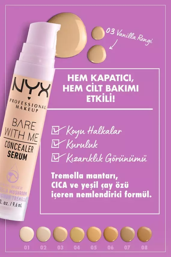 NYX Professional Makeup Bare With Me Serum Kapatıcı, Serum 01 Fair Concealer - 19