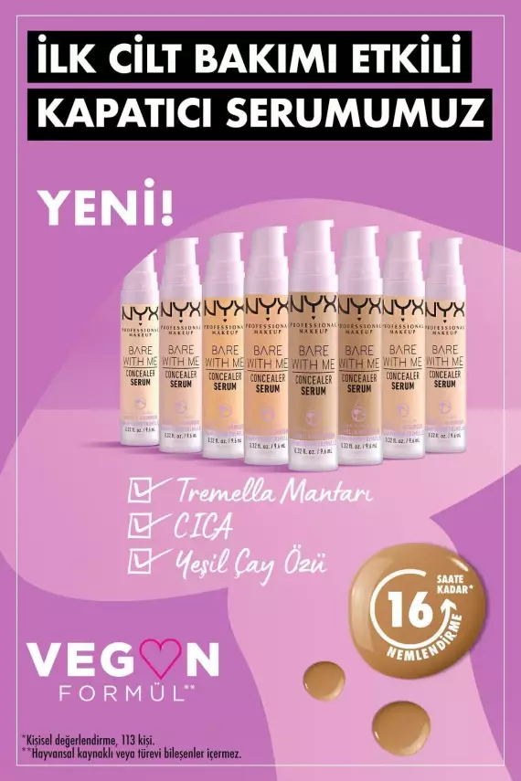 NYX Professional Makeup Bare With Me Serum Kapatıcı, Serum 01 Fair Concealer - 16